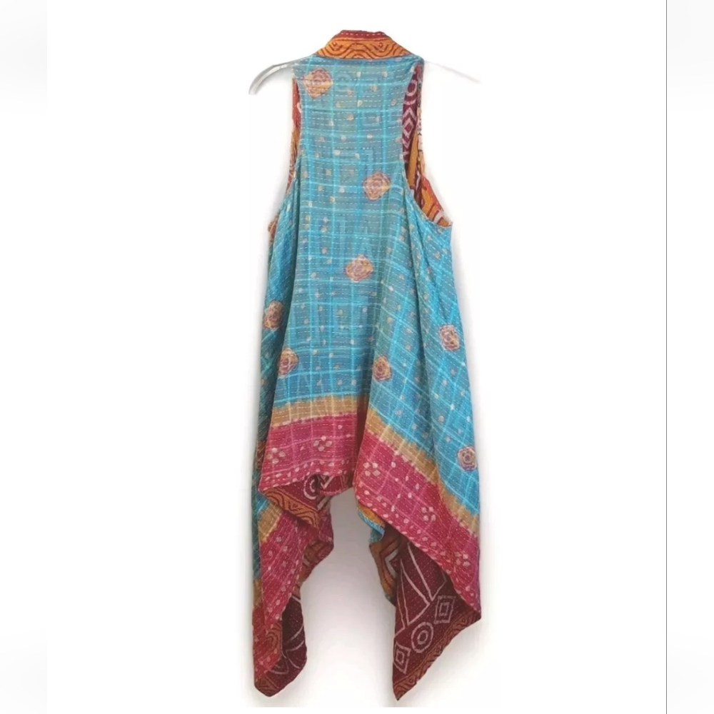 Kantha Boho Patchwork Duster Vest Patch Pockets F… - image 3